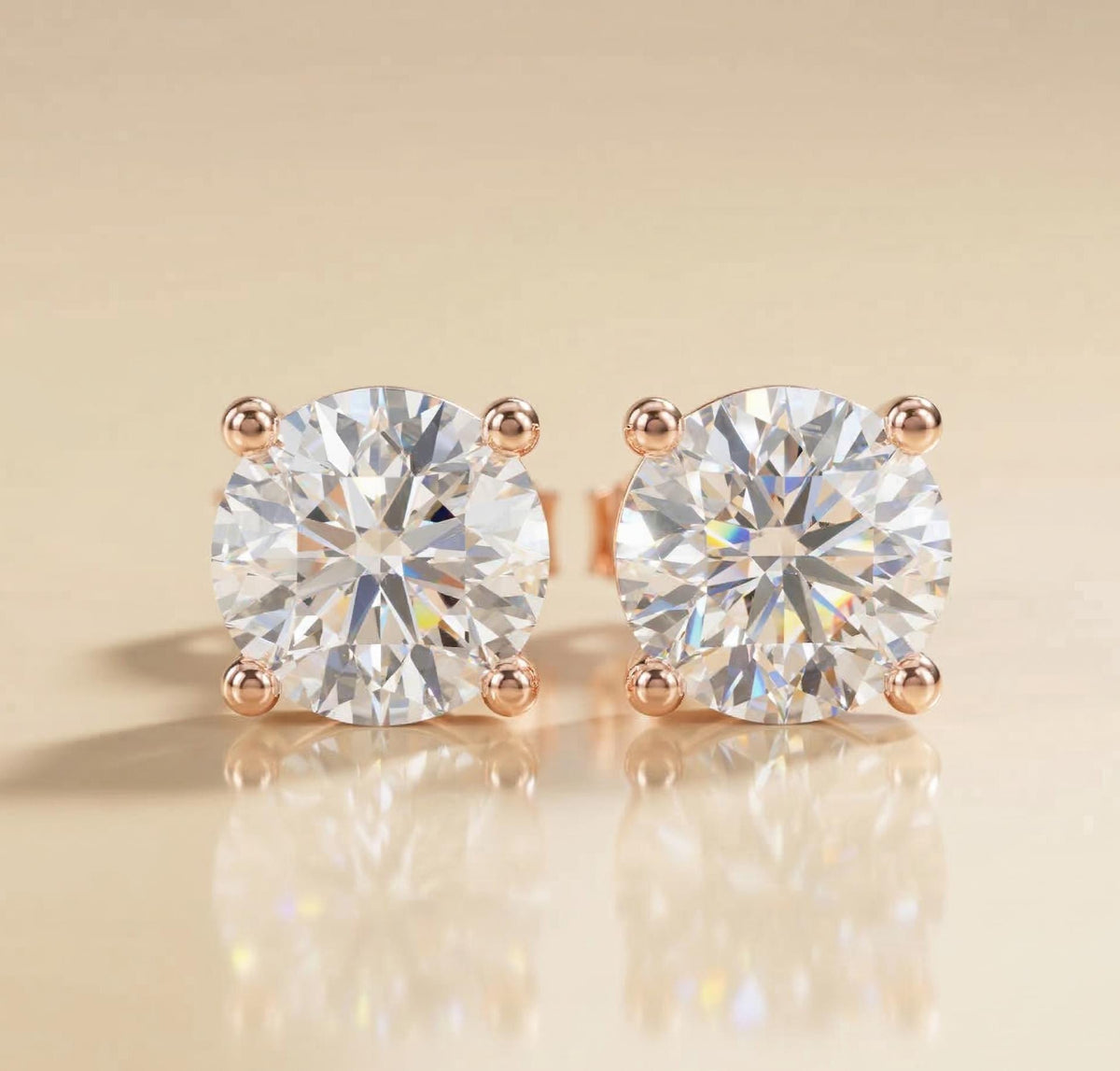 Round Lab Diamond Stud Earrings 4-Prong – product image 2