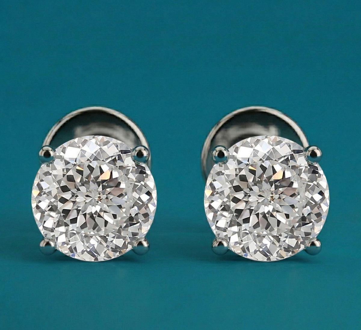Portuguese Cut Lab Diamond Stud Earrings – product image 2