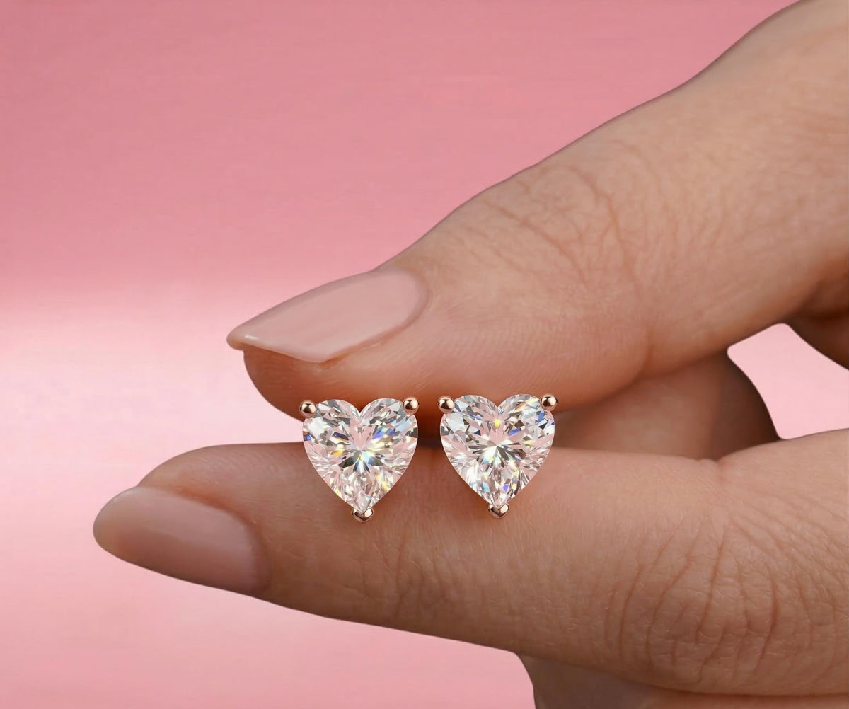 Heart Lab Diamond Stud Earrings – Solid Gold, IGI Certified