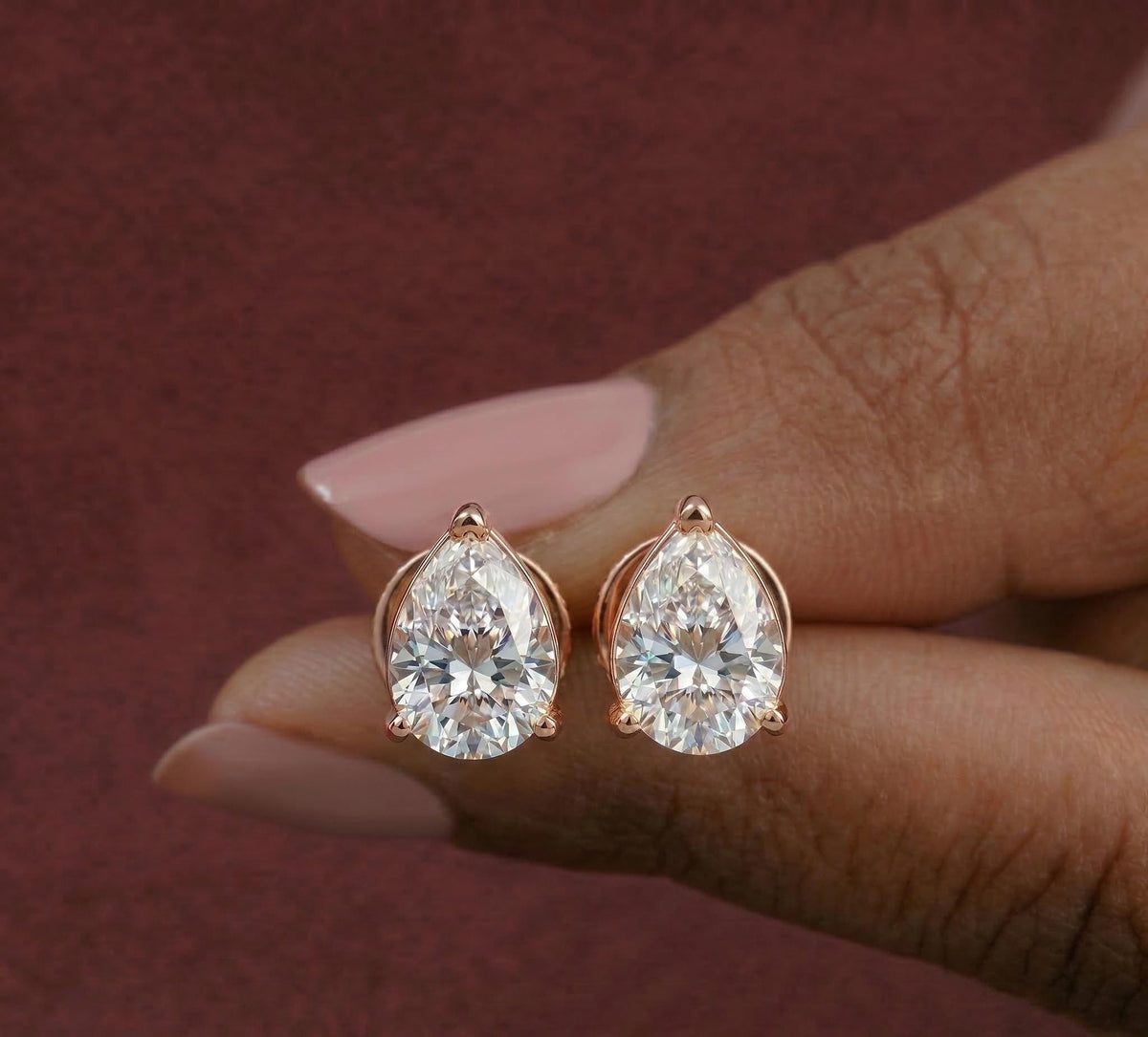 Pear Lab Diamond Stud Earrings – Solid Gold, IGI Certified