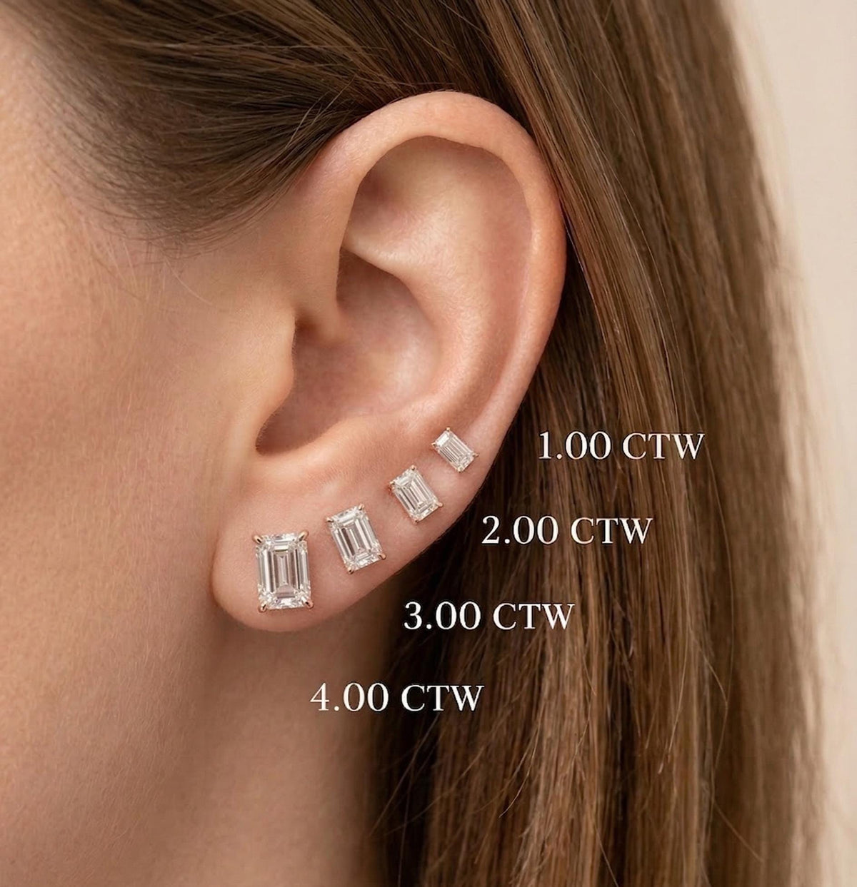 Emerald Cut Lab Diamond Stud Earrings – product image 7