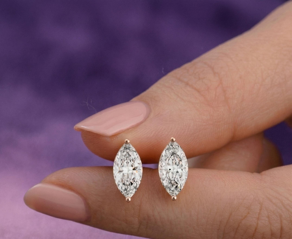 Marquise Lab Grown Diamond Stud Earrings – Solid Gold, IGI Certified